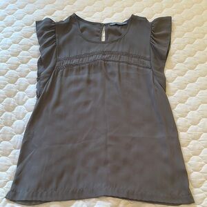 Gray Ruffled Cap Sleeve Blouse